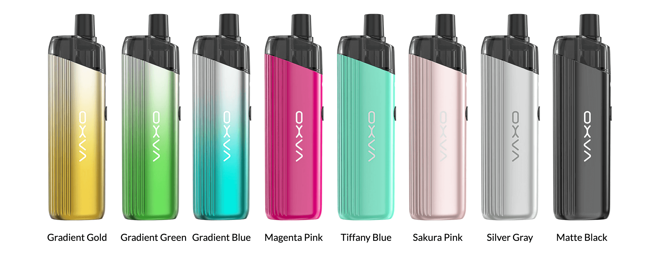 Oxva Origin SE Colour Options | Gradient Gold, Gradient Green, Gradient Blue, Magenta Pink, Tiffany Blue, Sakura Pink, Silver Grey, Matte Black