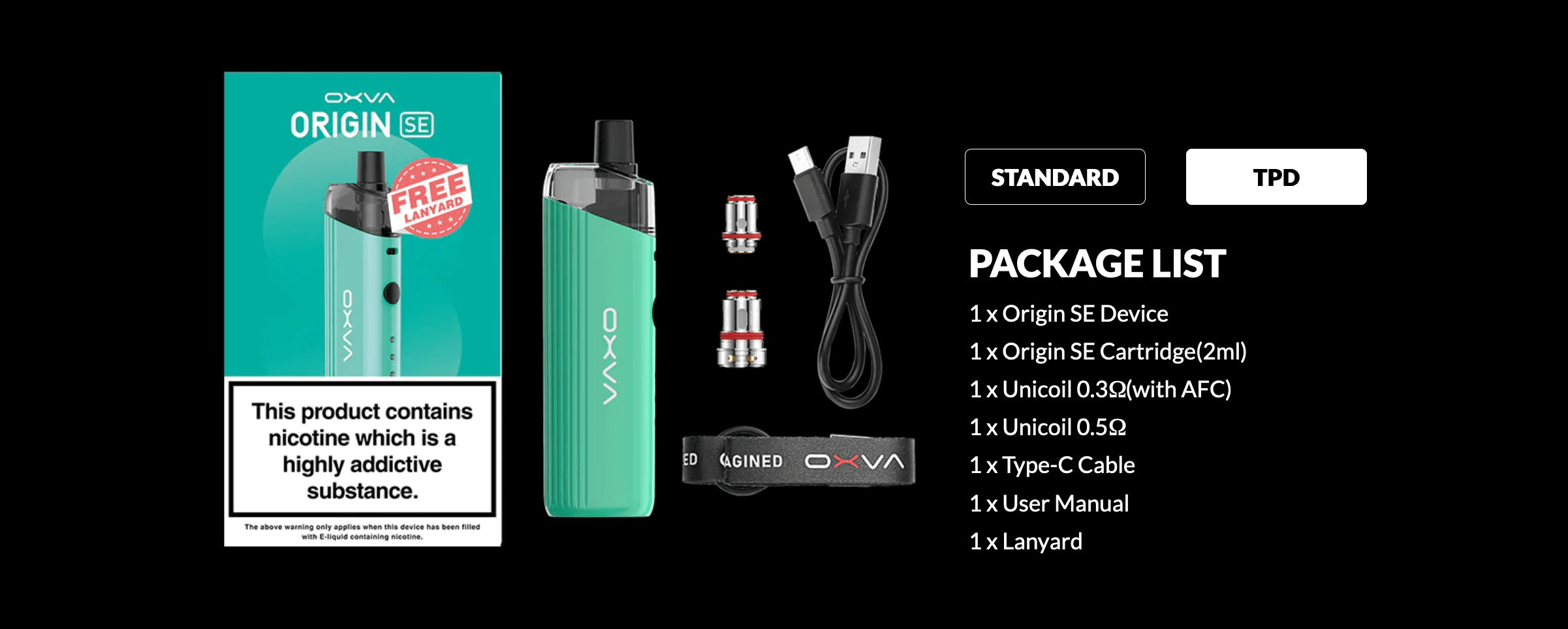 Oxva Origin SE - TPD Box Contents/Packing List