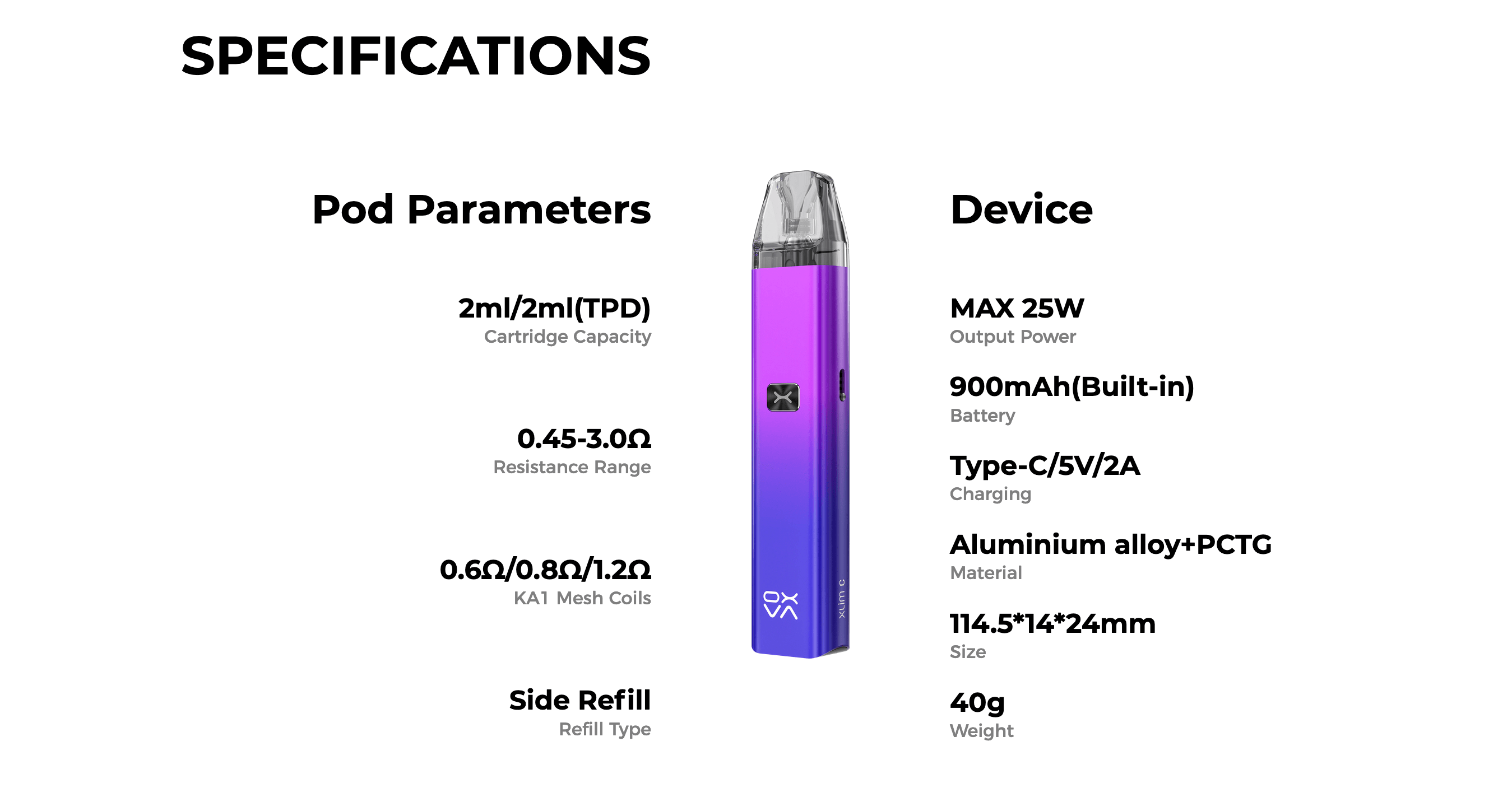 Oxva Slim C Specifications