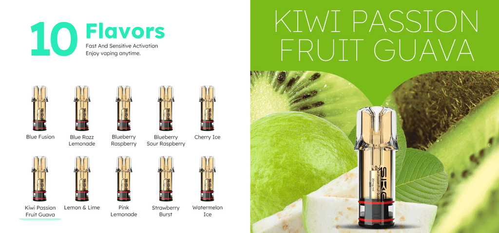 Crystal Plus Pod flavour options - Blue Fusion, Blue Razz Lemonade, Blueberry Raspberry, Blueberry Sour Raspberry, Cherry Ice, Kiwi Passion Fruit Guava, Lemon & Lime, Pink Lemonade, Strawberry Burst, Watermelon Ice.