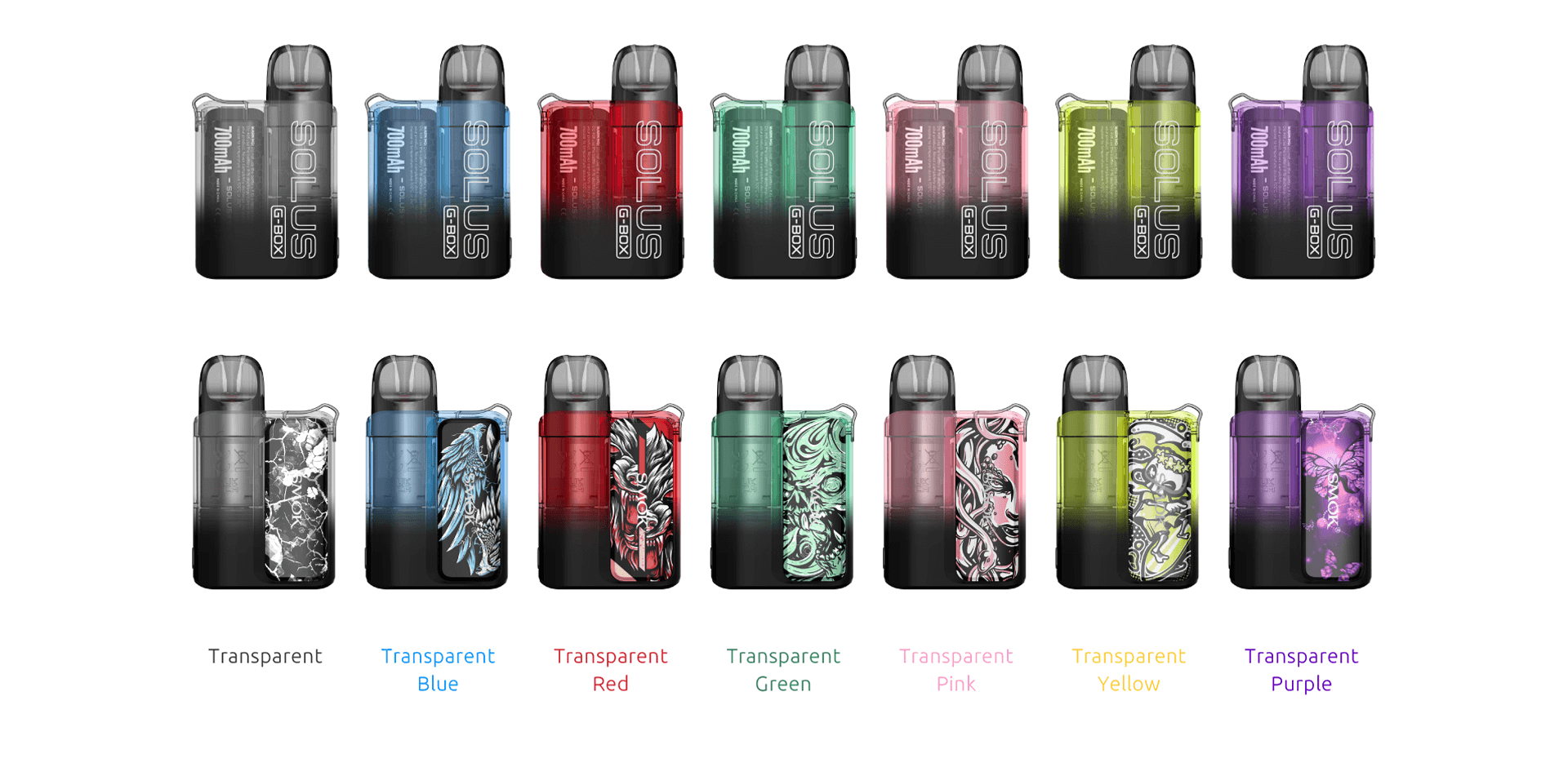 Smok Solus G Box Colour Options | Transparent, Blue, Red, Green, Pink, Yellow, Purple