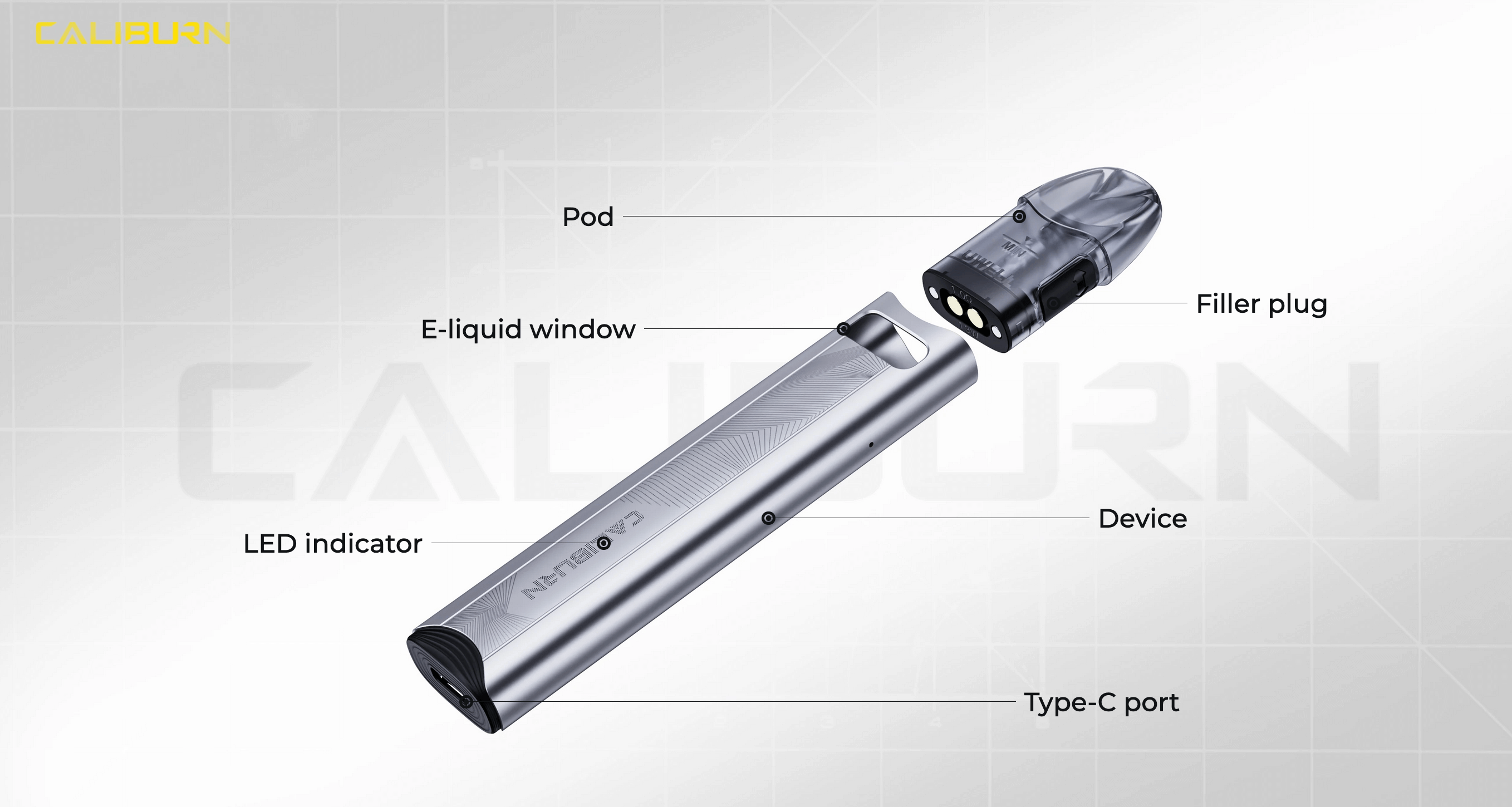 Caliburn A3S Pod Vape Kit by Uwell - expanded view