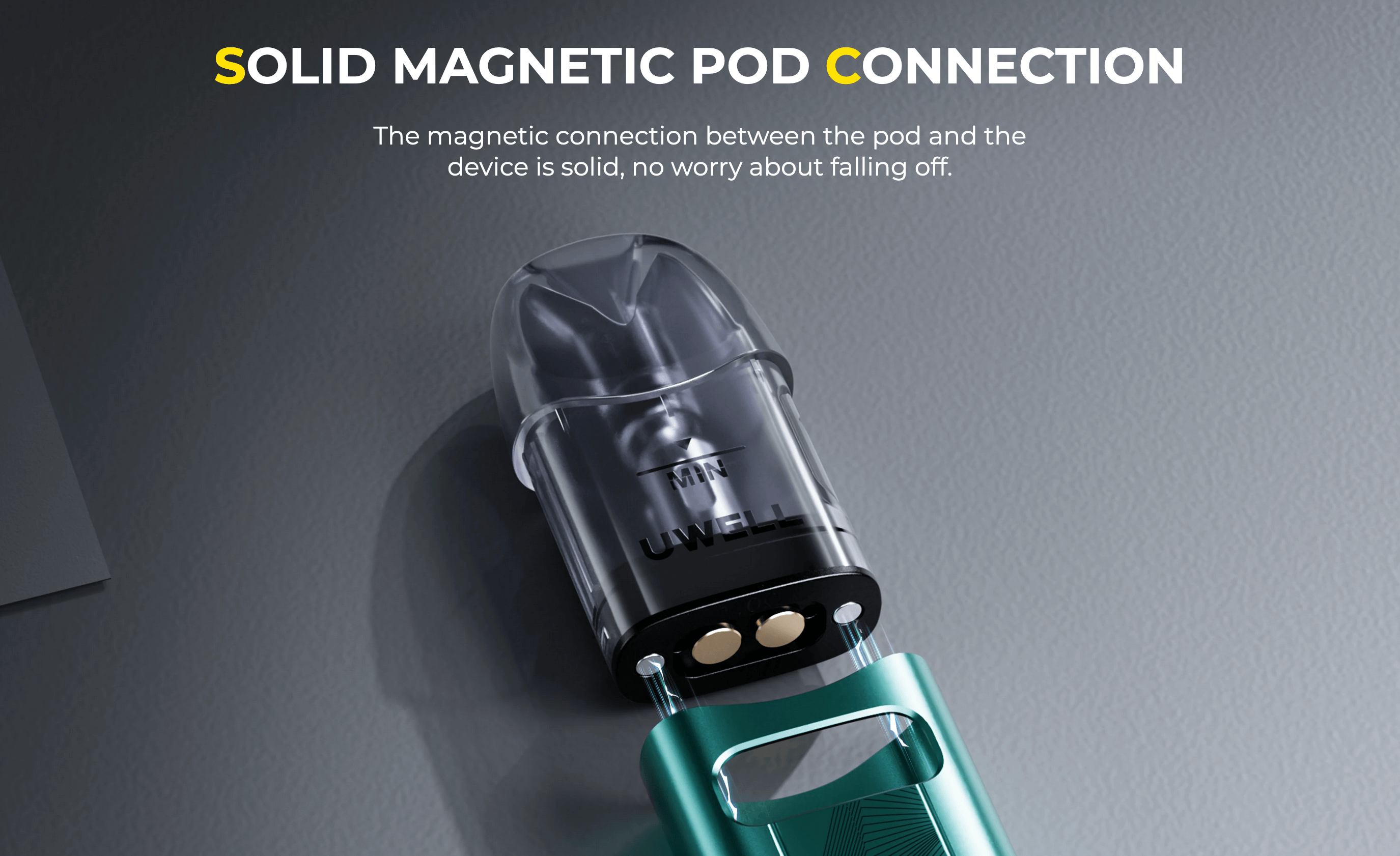 Caliburn A3S Pod Vape Kit by Uwell - solid magnetic pod connection