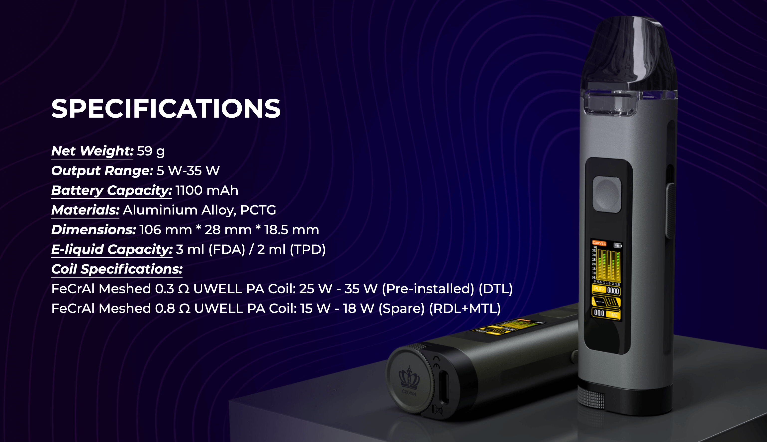 Uwell Crown D | Specifications