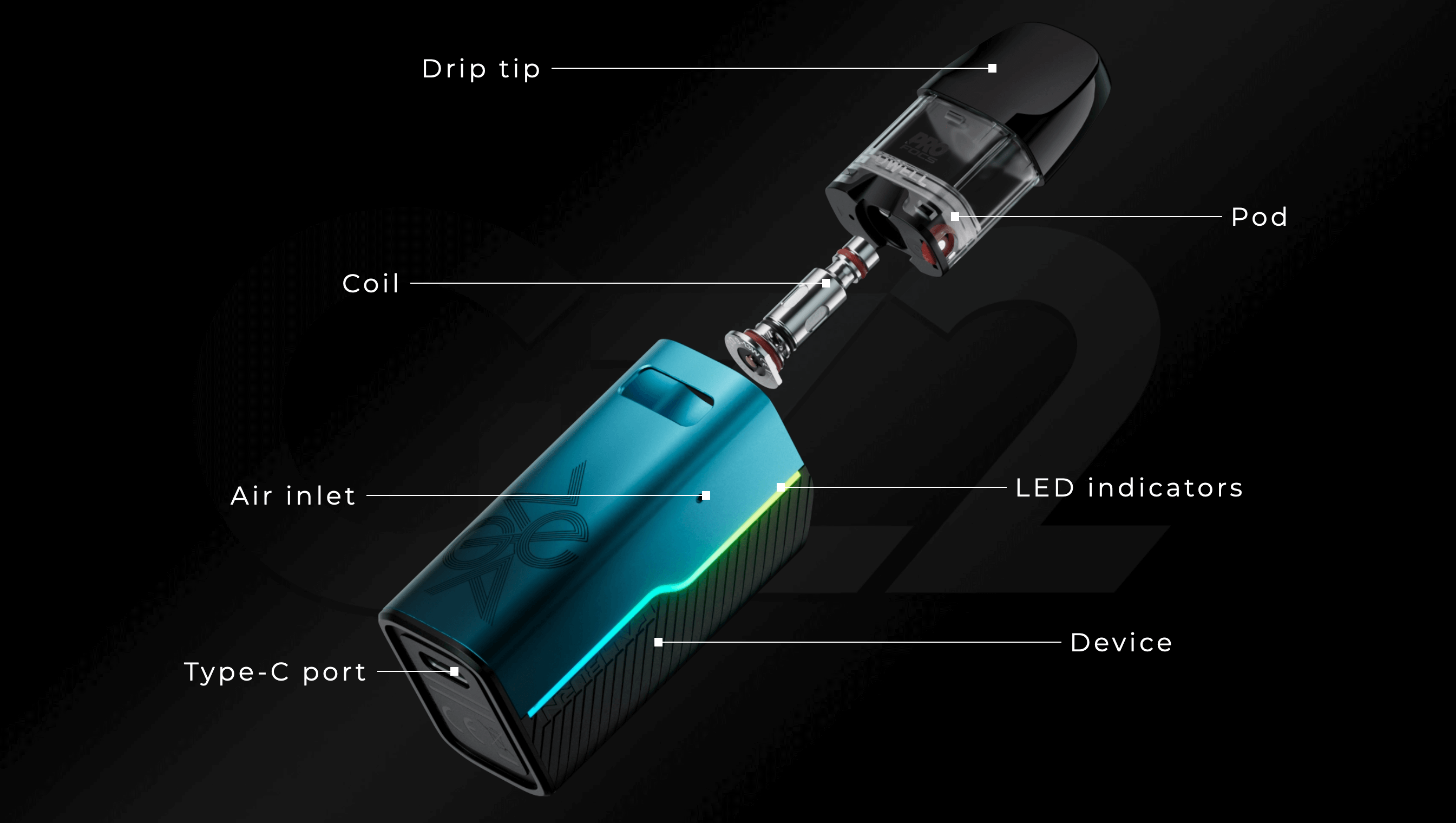 Caliburn GZ2 Vape Kit by Uwell - expanded view