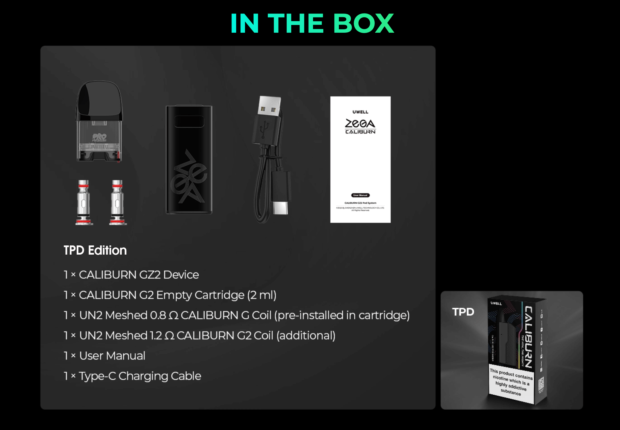 Caliburn GZ2 Vape Kit by Uwell - in the box