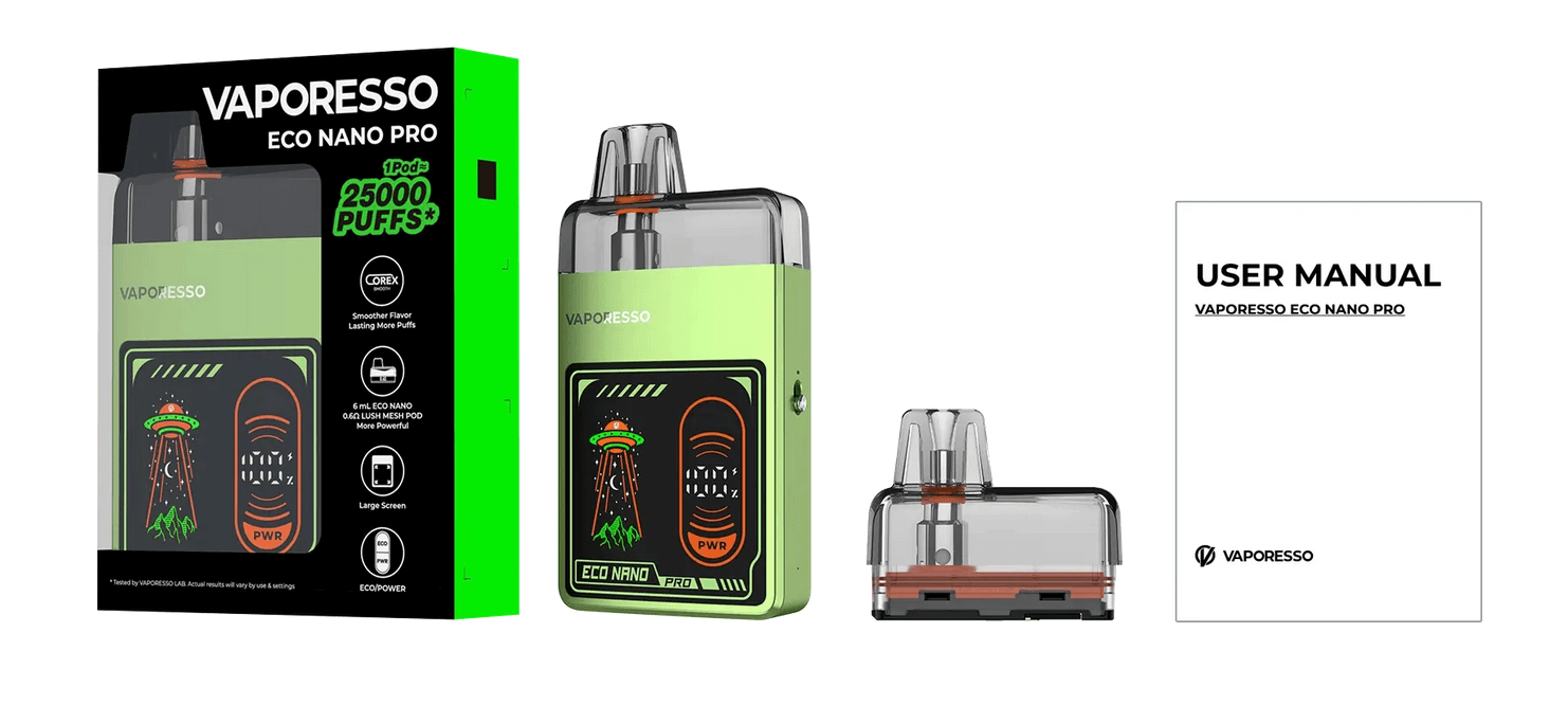 Vaporesso Eco Nano Pro | Box Contents; Device, Spare Pod, User Manual