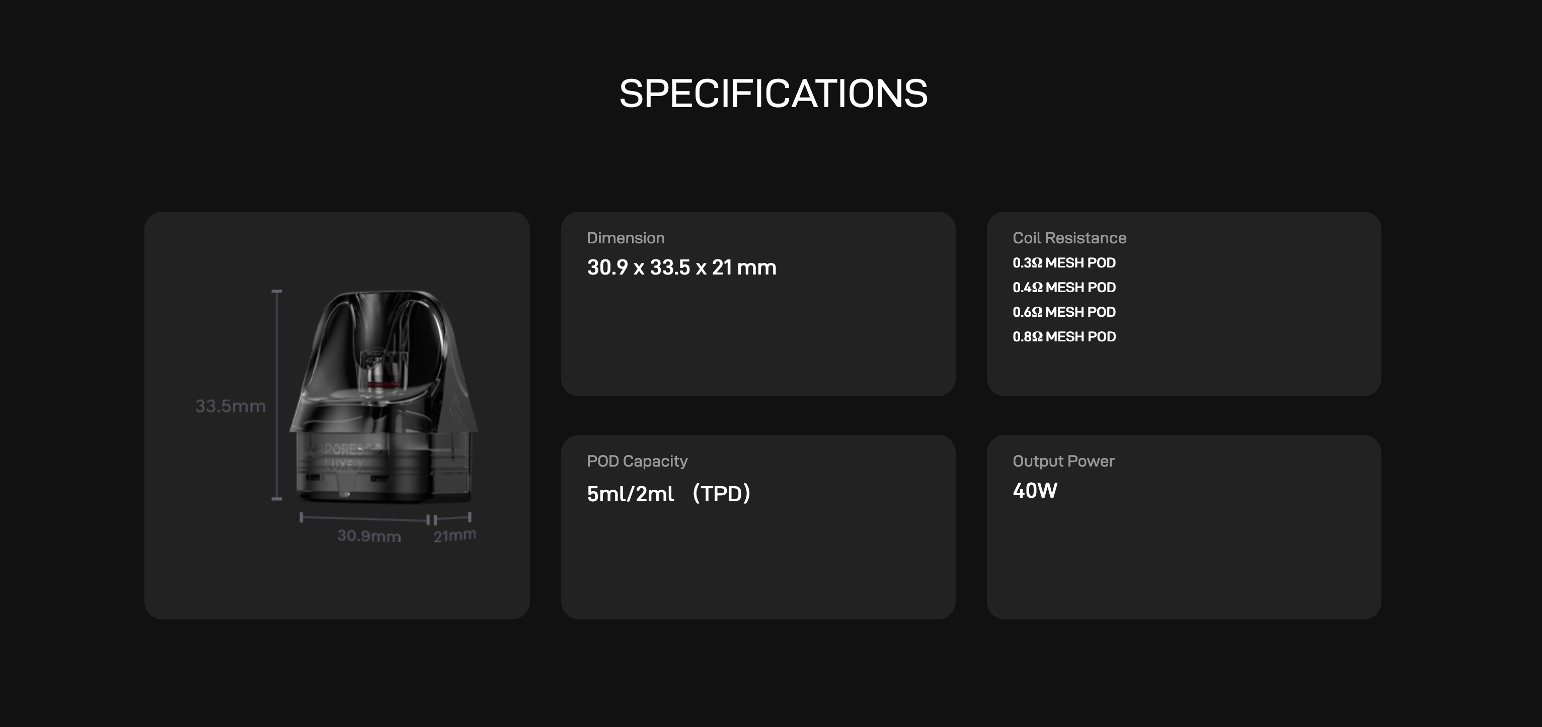 Vaporesso Luxe X Pods - Specifications