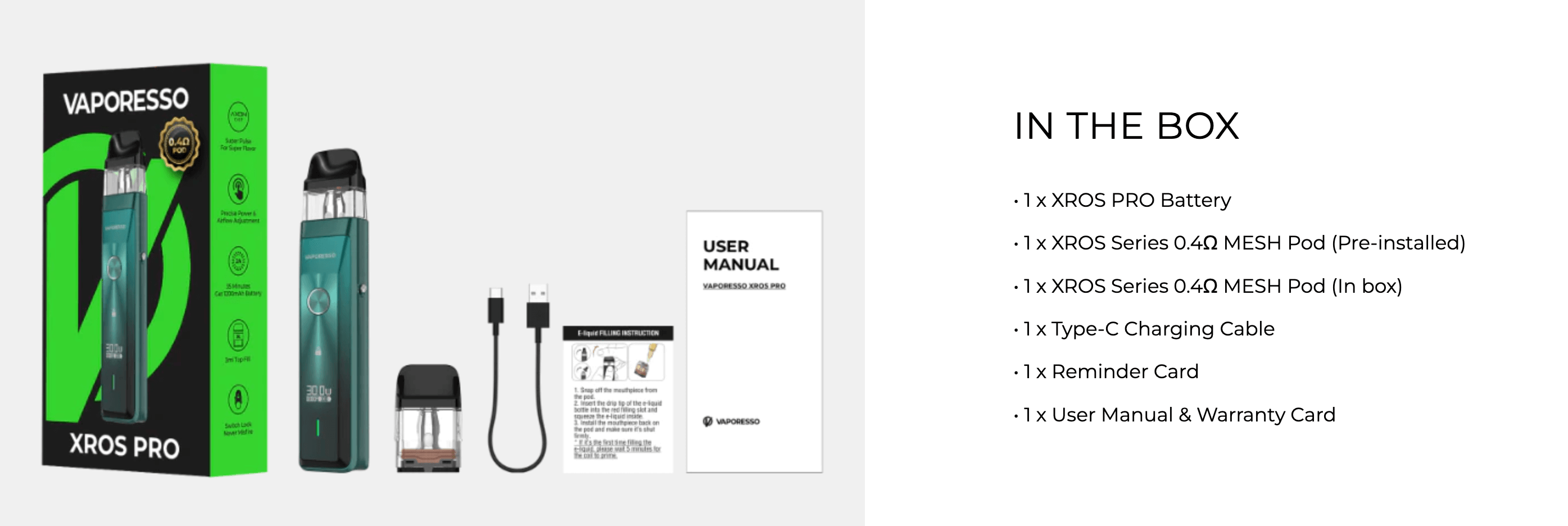 Vaporesso Xros Pro - box contents
