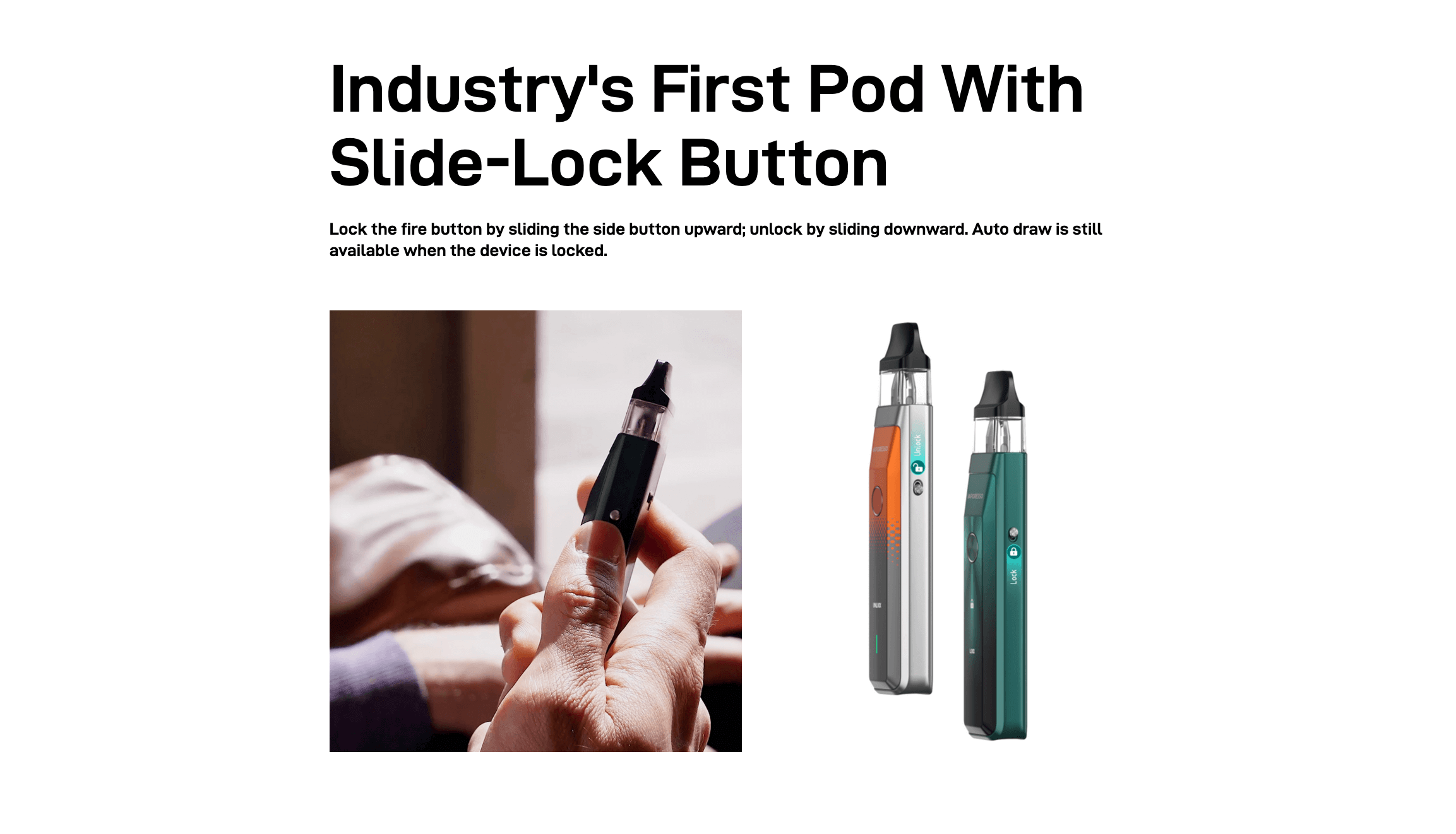 Vaporesso Xros Pro - Featuring the industry's first pod with slide-lock button