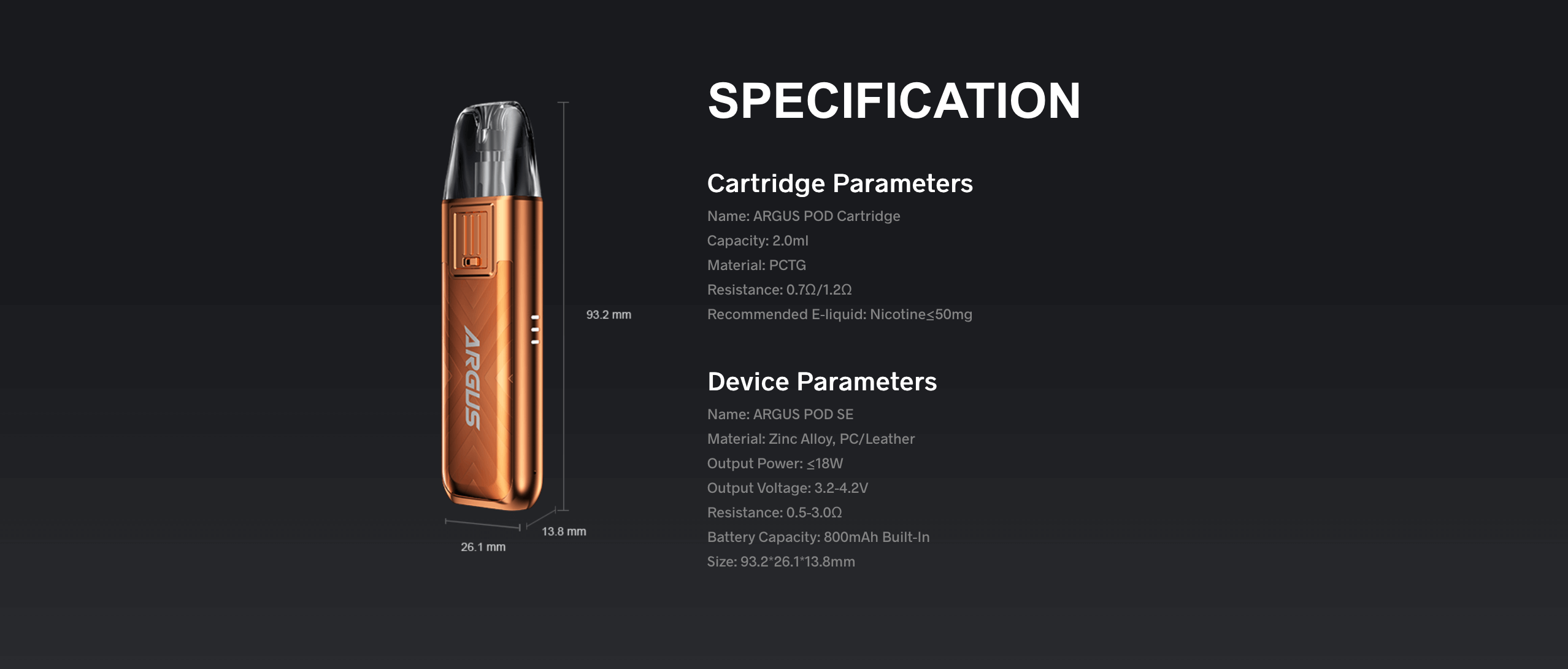 Voopoo Argus Pod SE Vape Kit | Specification