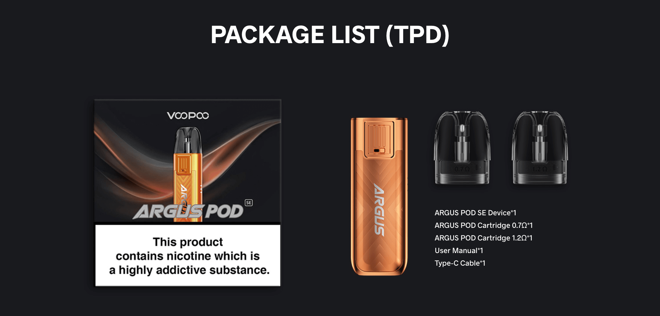 Voopoo Argus Pod SE Vape Kit | Packing List