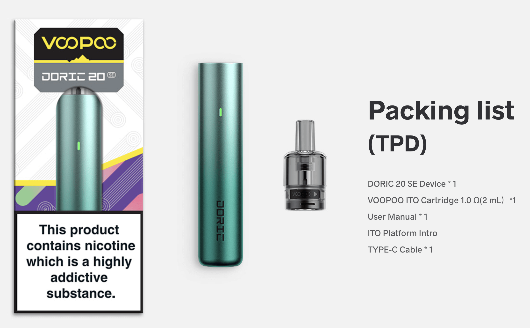 Voopoo Doric 20SE Kit - packaging list (TPD)