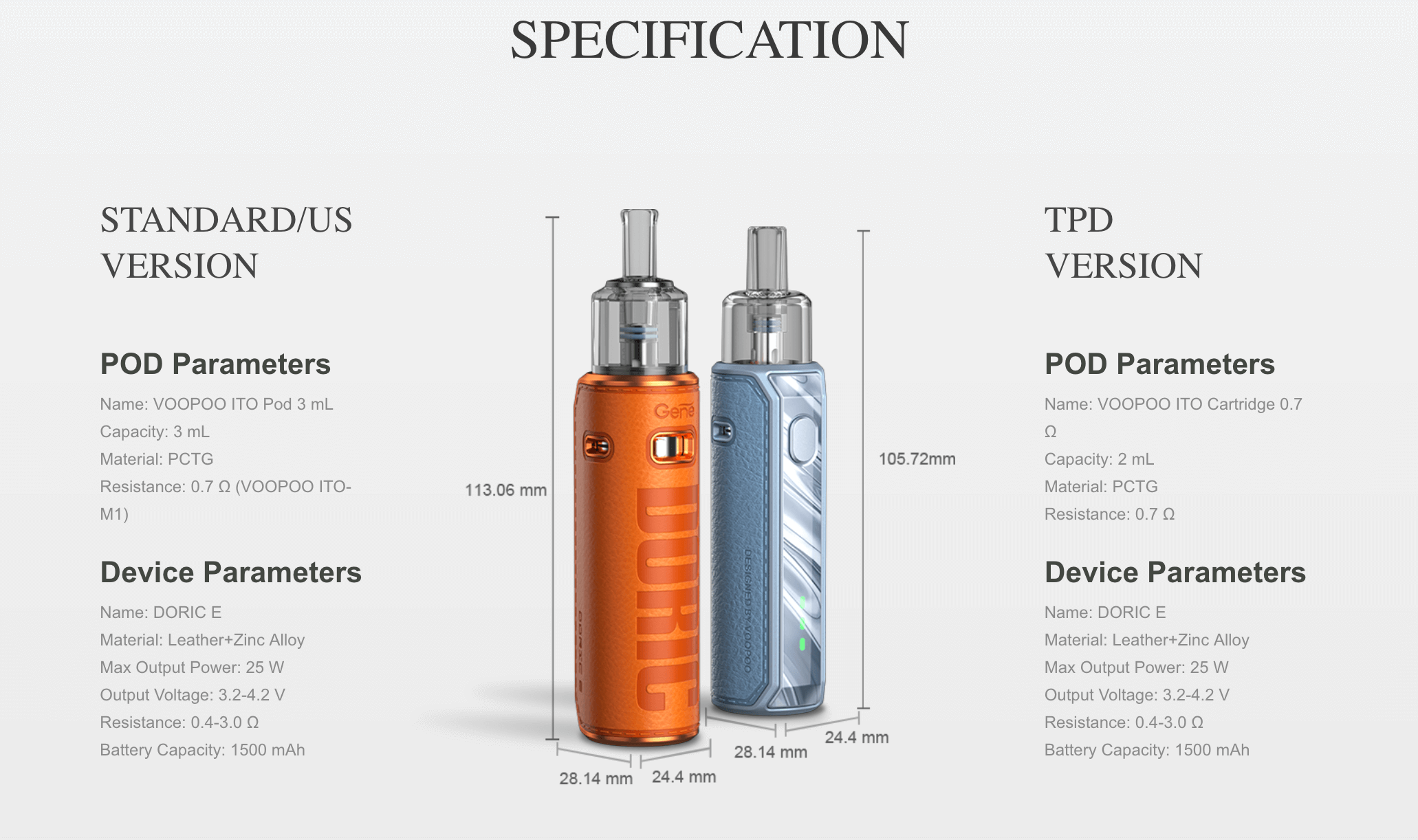 Voopoo Doric E Vape Kit | Specs