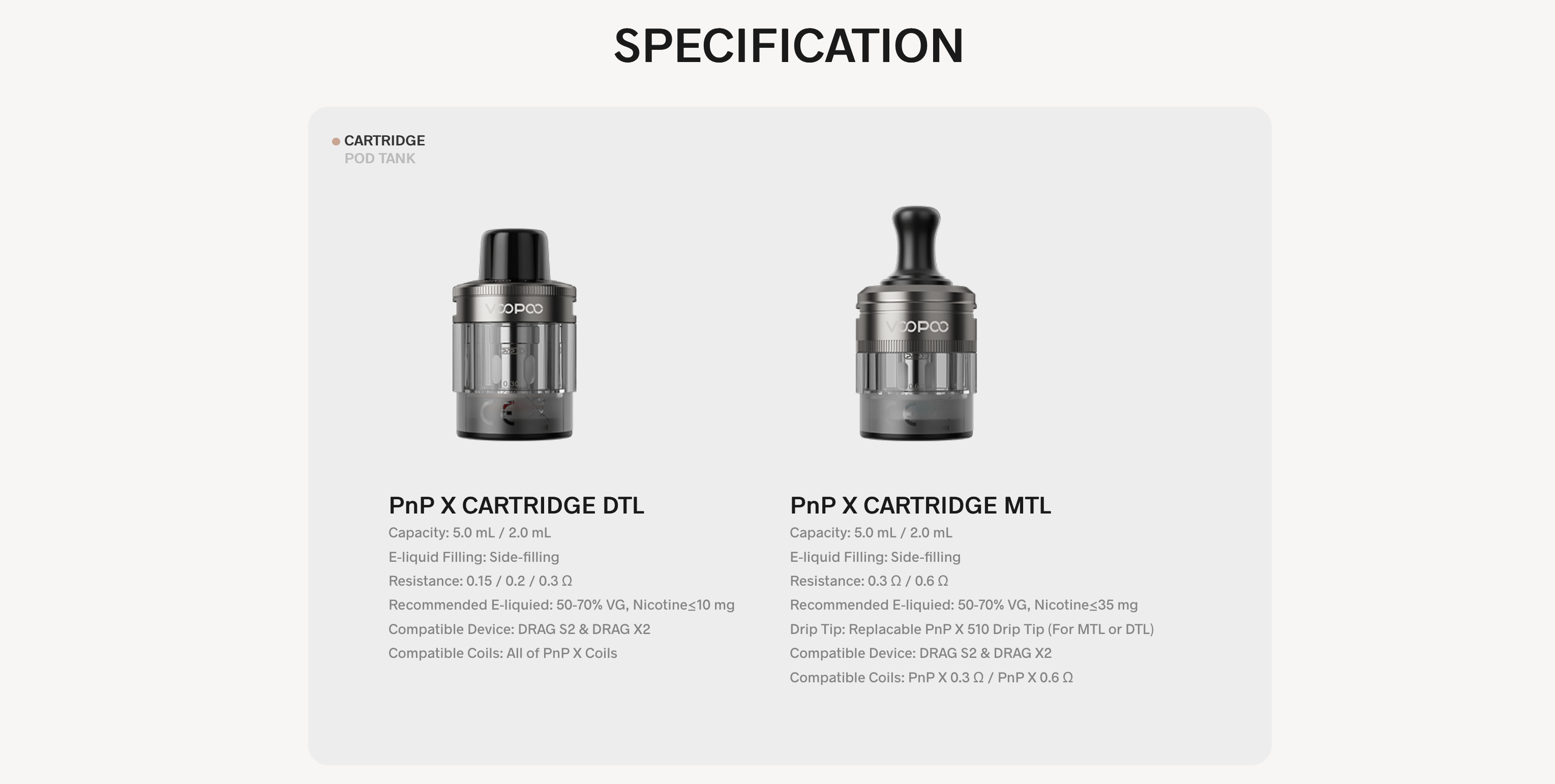 Voopoo PnP X Pod Cartridges DTL and MTL