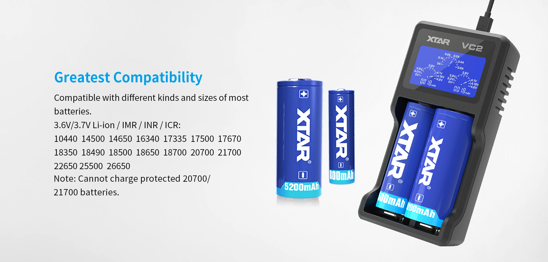 Xtar VC2 Battery Charger | Compatible Batteries