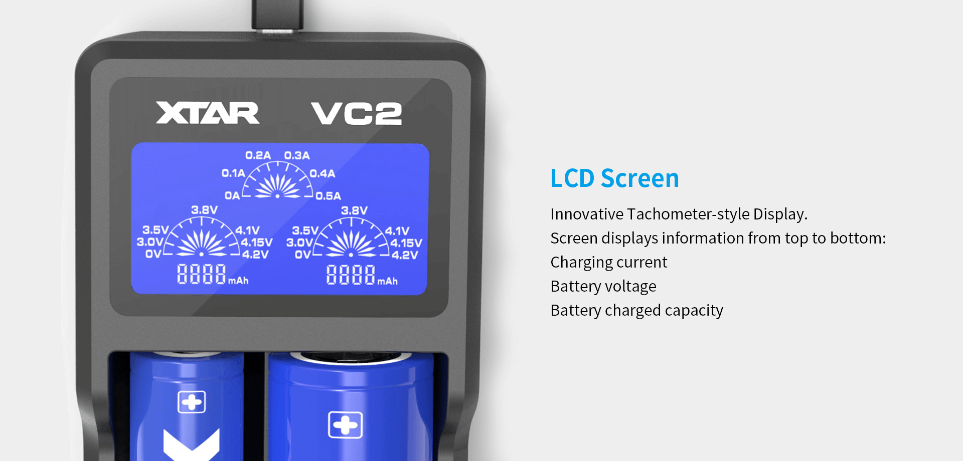 Xtar VC2 Battery Charger | LCD Screen