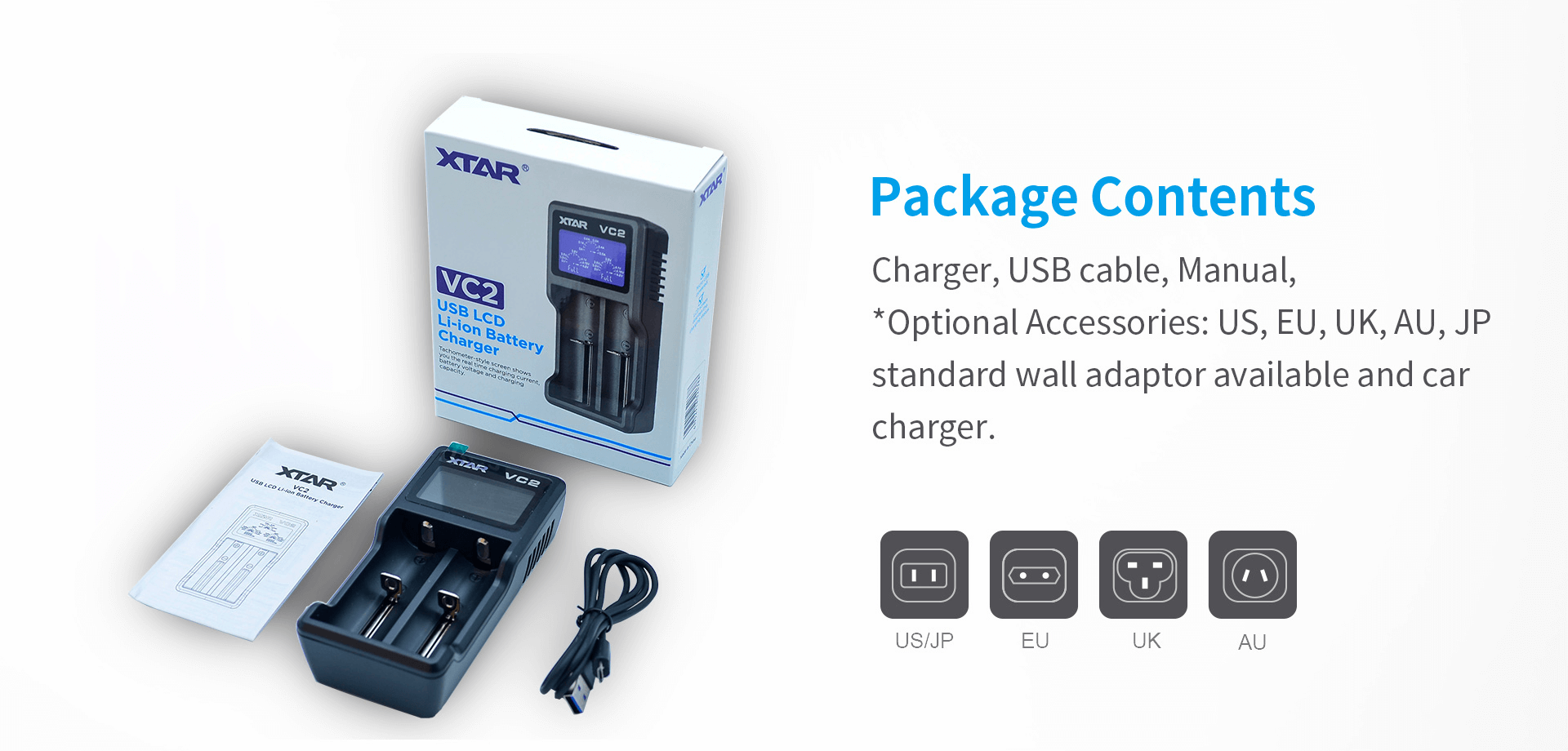 Xtar VC2 Battery Charger | Package Contents