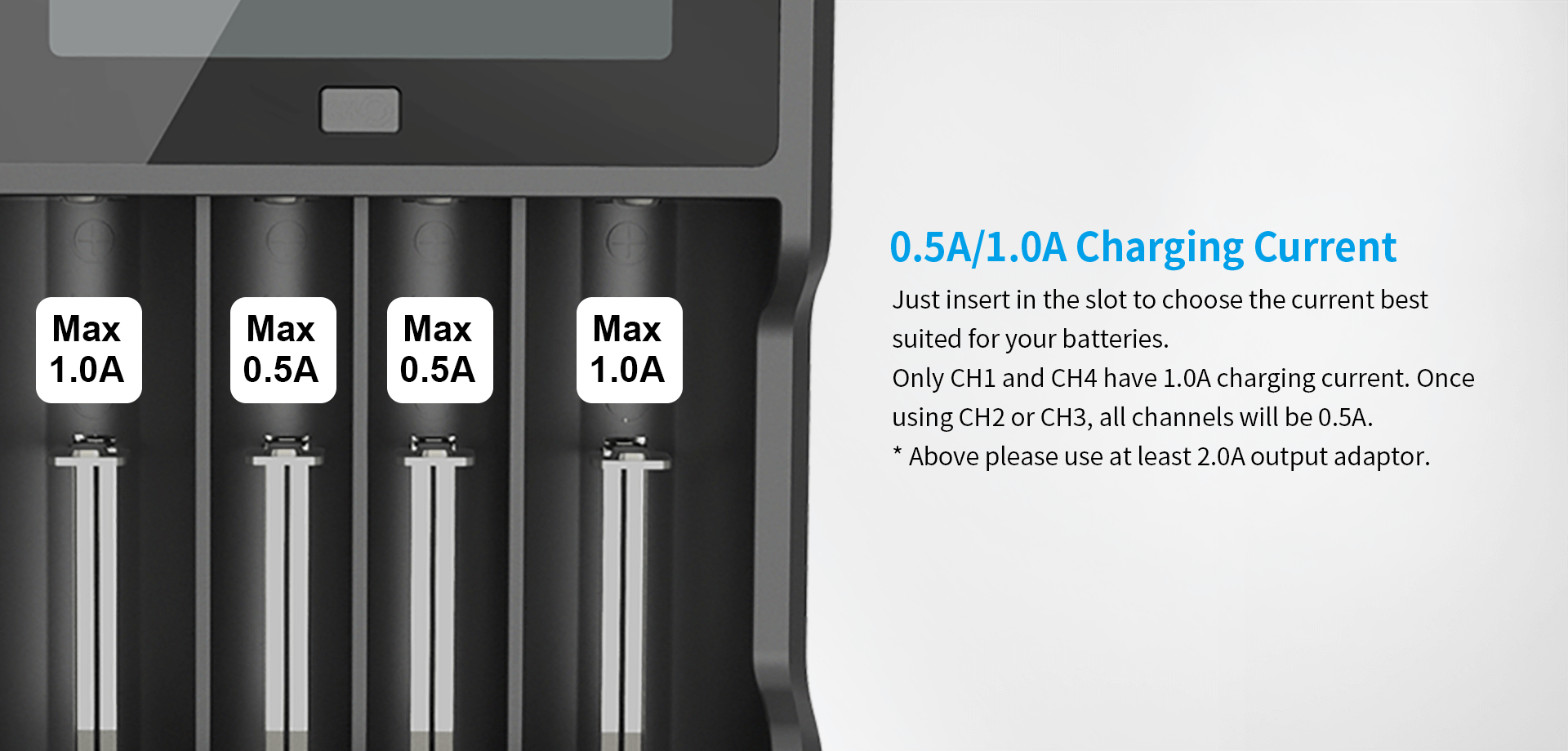 XTAR VC4 Charger | 0.5A/1.0A Charging Current