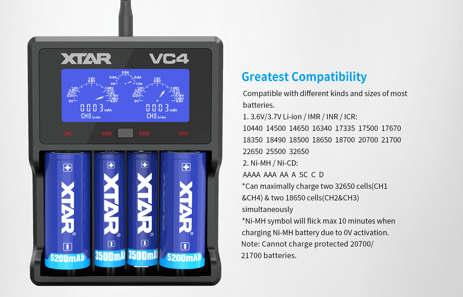 XTAR VC4 Charger | Battery Compatibility