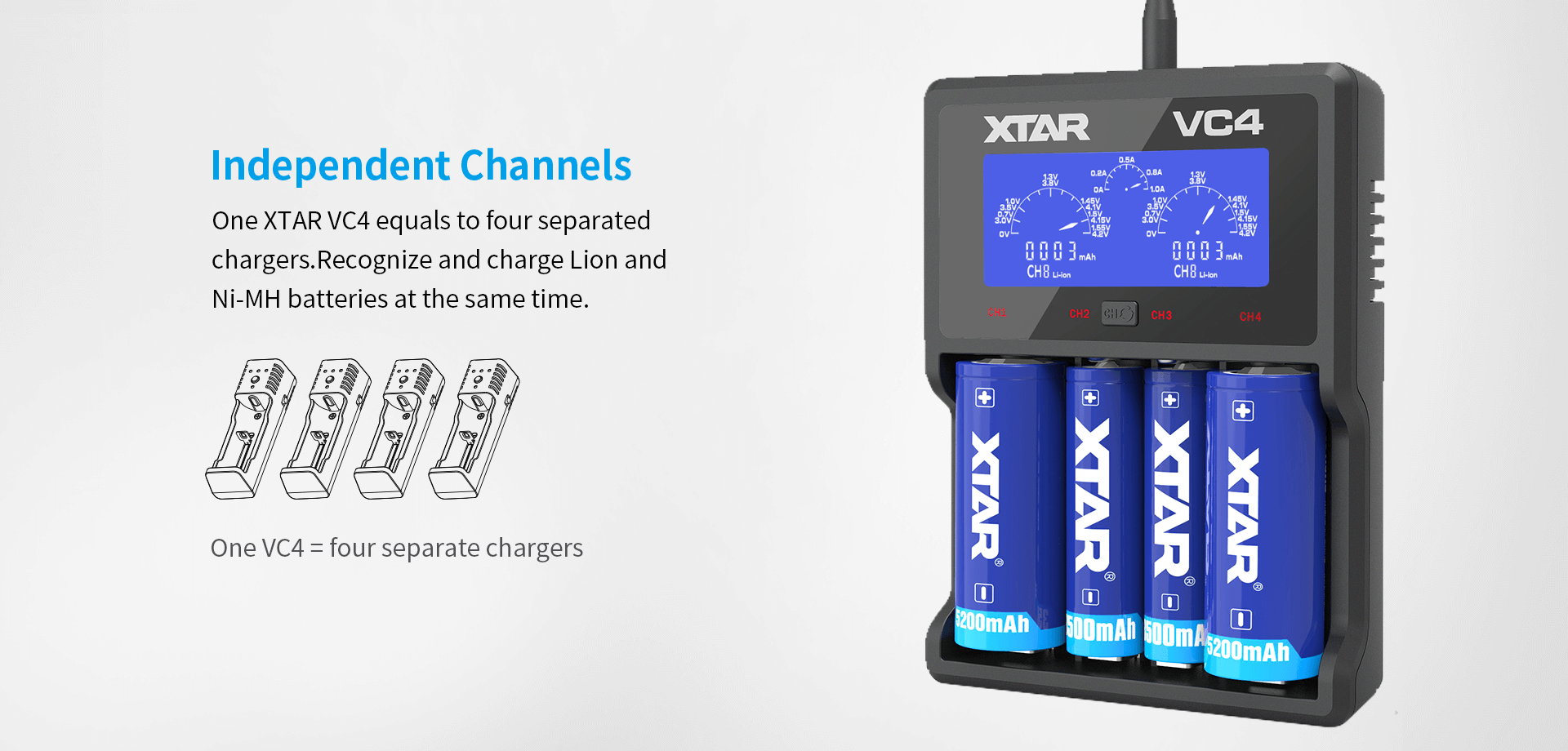 XTAR VC4 Charger | Four separate channels