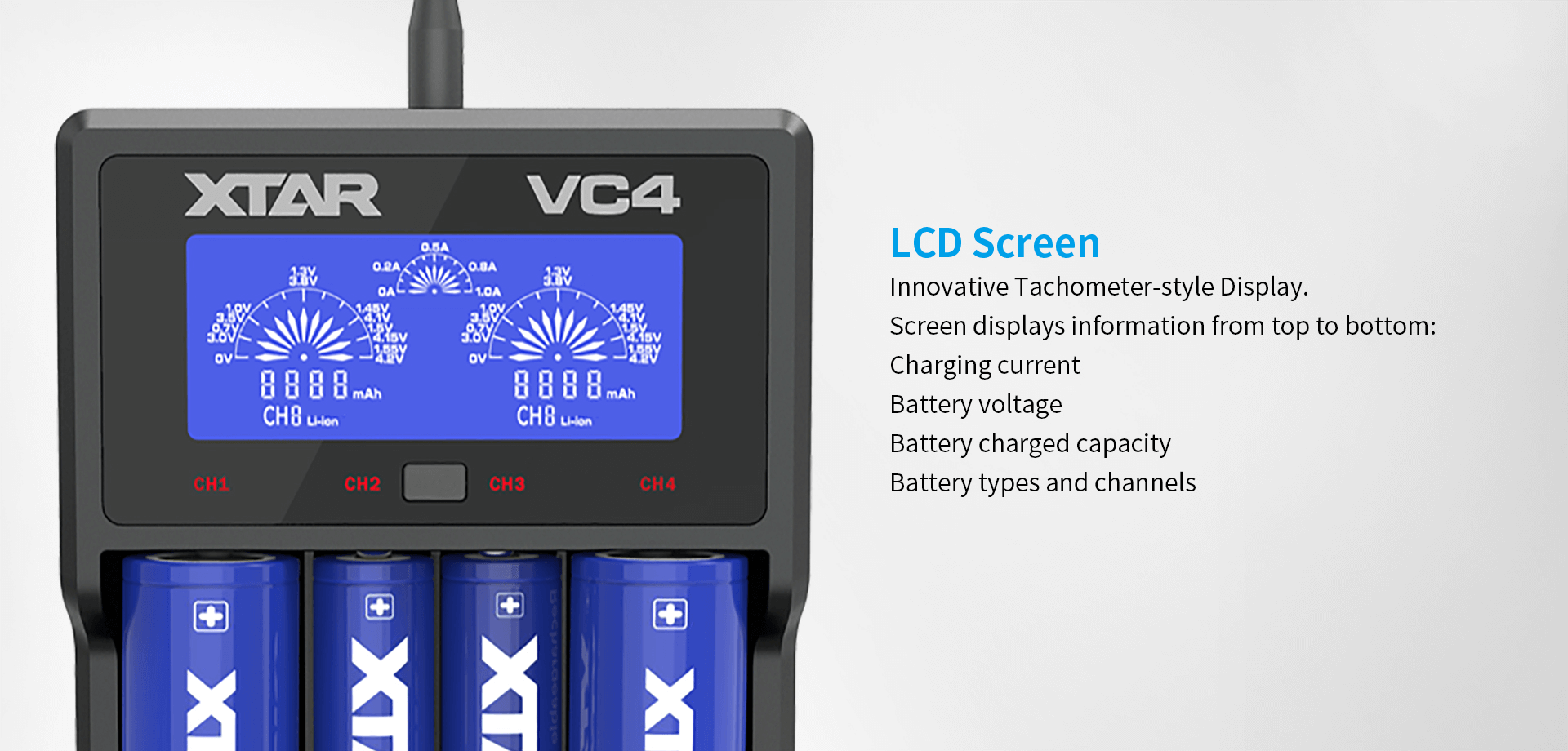 XTAR VC4 Charger | LCD Screen