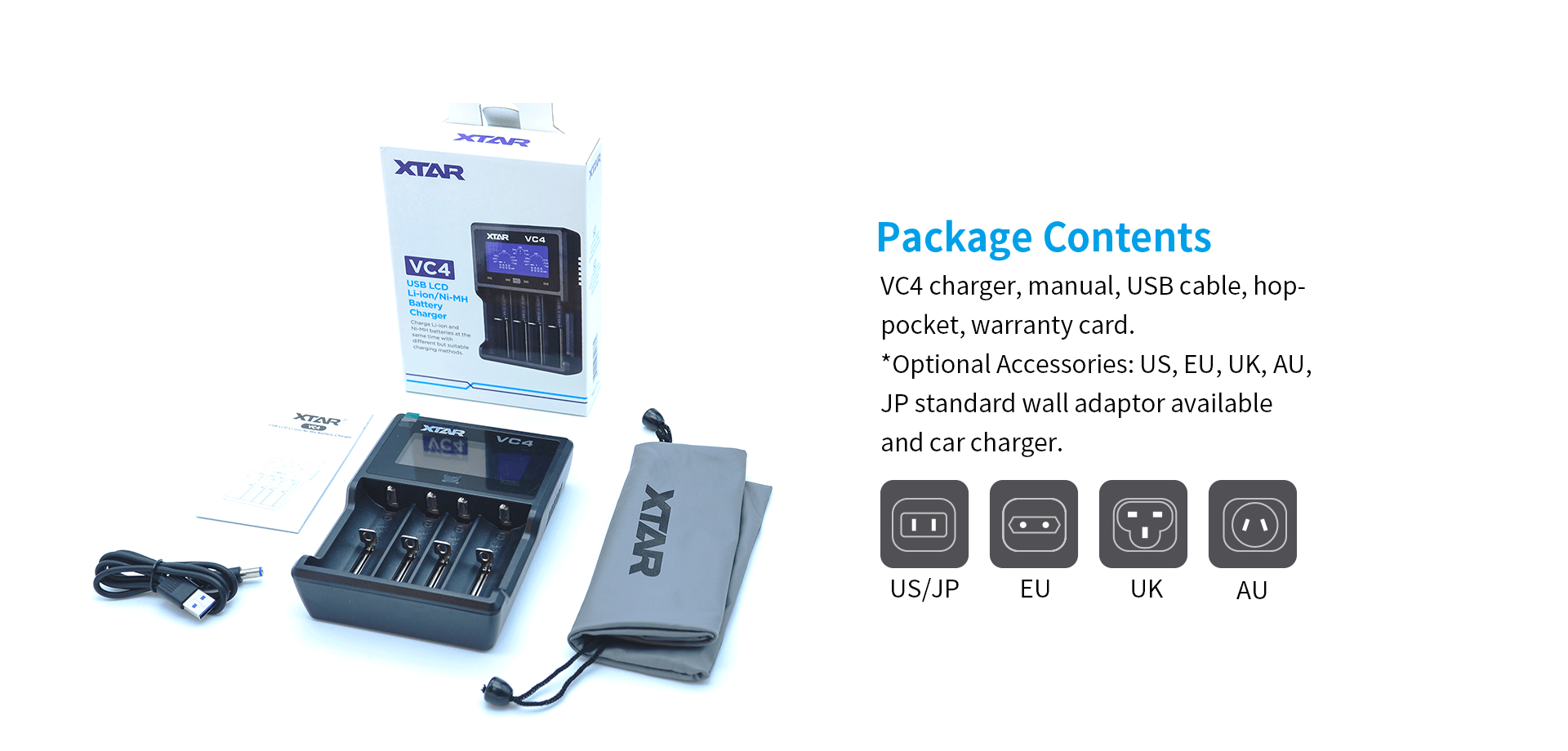 XTAR VC4 Charger | Packaging Contents