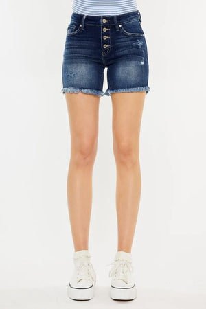 Kancan Mid Rise Button Fly Denim Shorts - peachesanddreamboutique