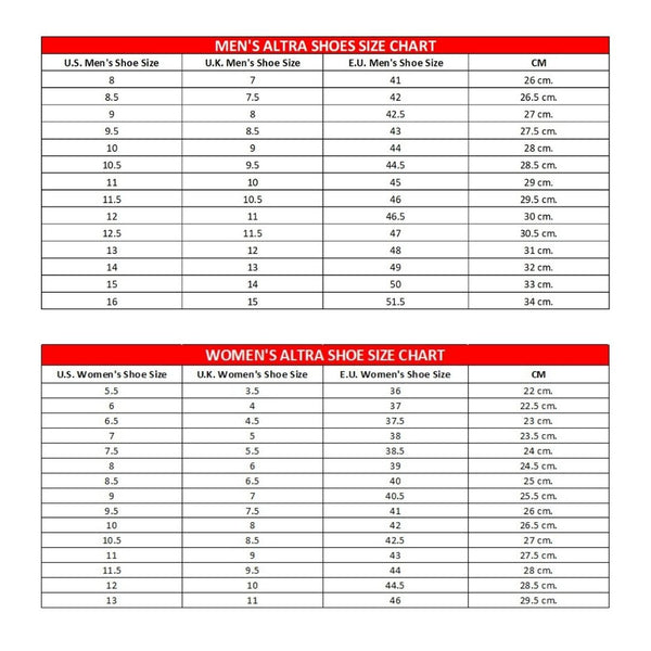 Sizing Chart – Altra Running HK