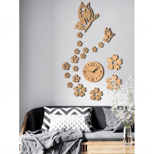 Butterfly Flowers Stylish DIY Wooden Clock