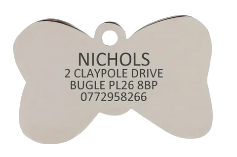 Good example of what should be engraved on a dog ID tag in the UK