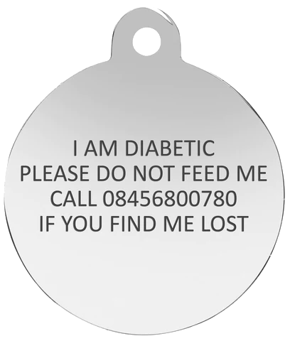 Medical Alert ID tag with engraving showing diabetic condition