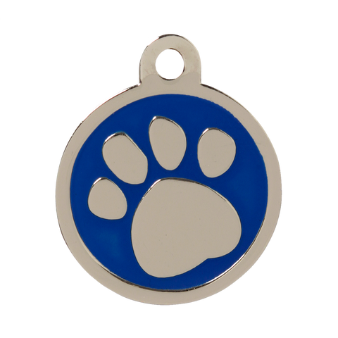 round-silver-pawprint-on-a-blue-pet-id-tag-small-or-medium-or-large-sizes