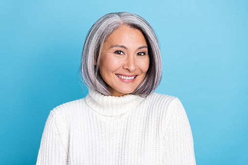 Woman With Gray Hair Blunt Cut Styling Tips For Gray Hair
