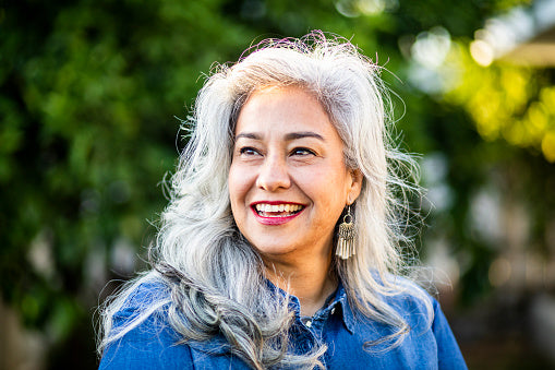 Woman With Long Gray Hair Styling Tips Gray Hair