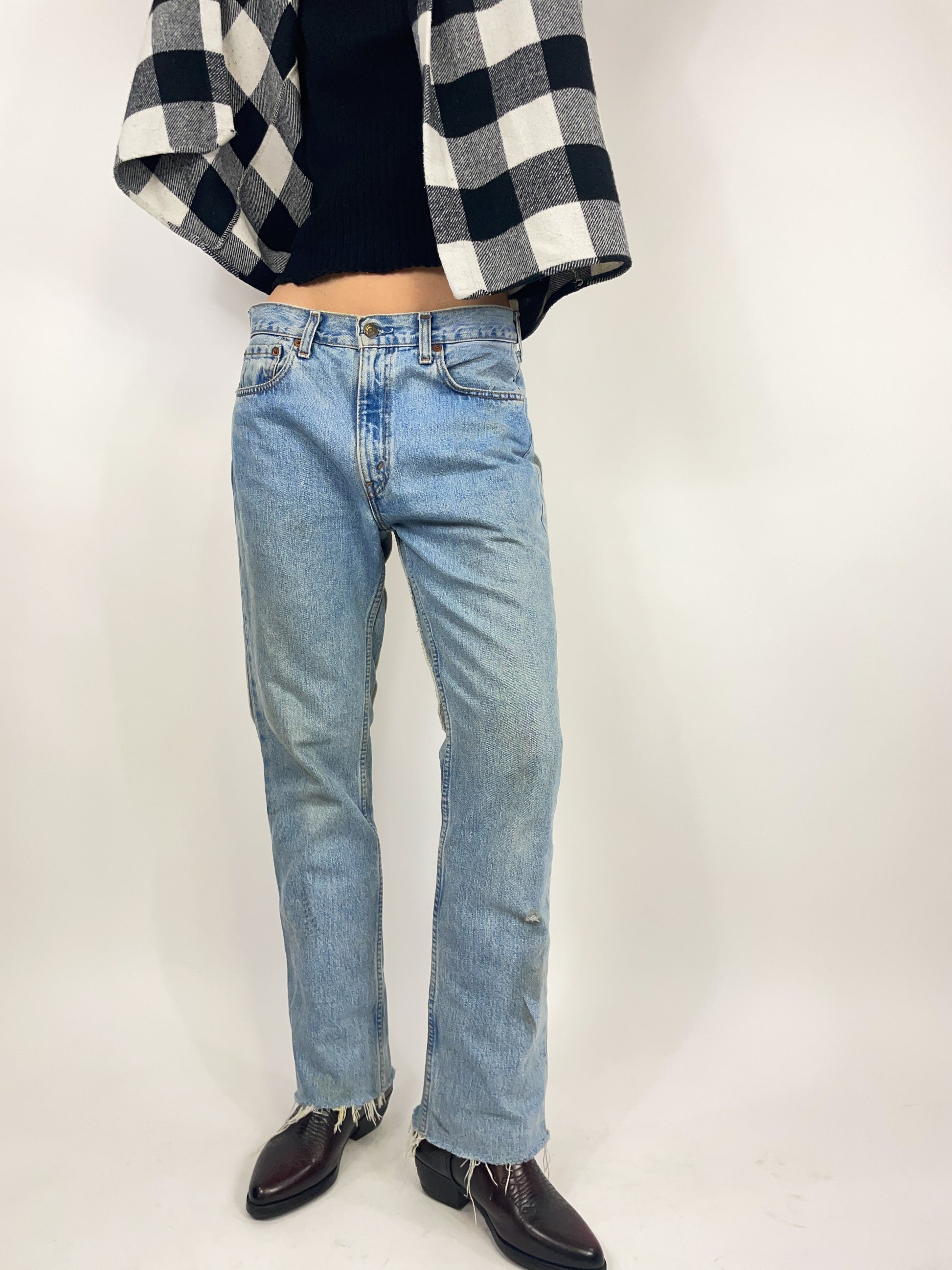 jeans Levi's 595 custom con toppe in pelle - Fangovintage