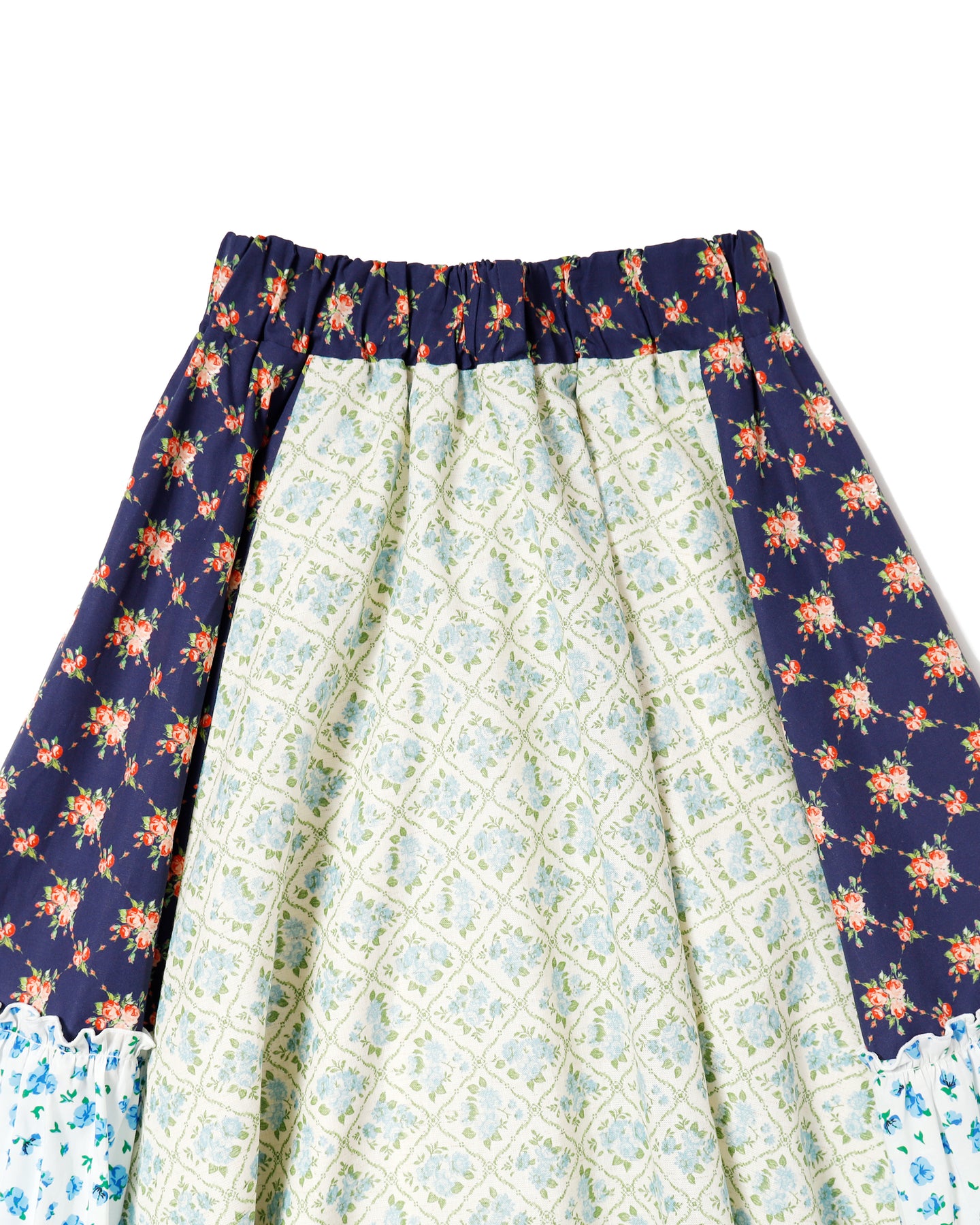 POPPY パッチワークフレアスカート(ブルー) ロングスカート