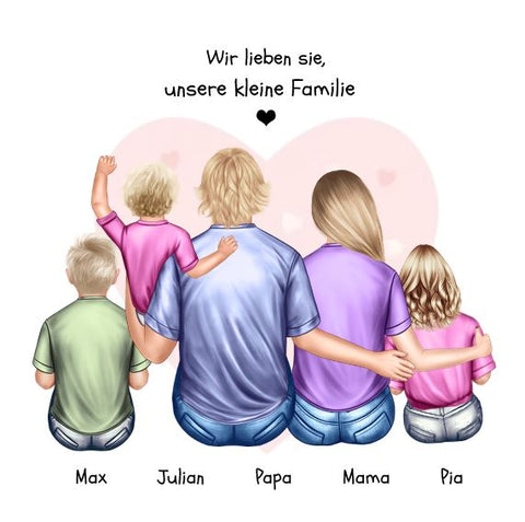 Weihnachtsgeschenk Familienbild mit 2-5 Personen, Familienmitglieder, Weihnachtsbild personalisiert