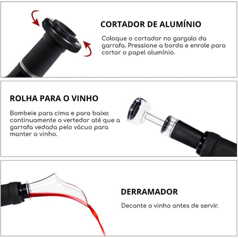 Abridor de vinho saca rolha elétrico 3 acessórios