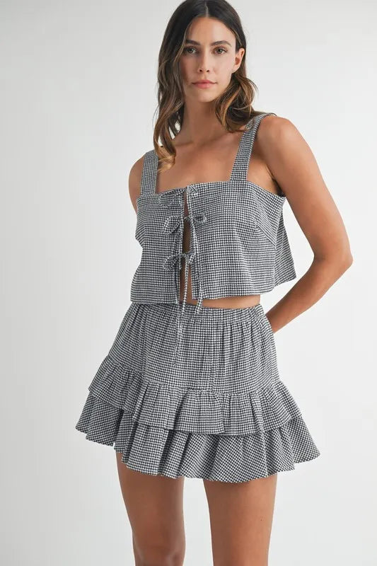 MABLE Gingham Plaid Crop Top and Mini Skirt Set