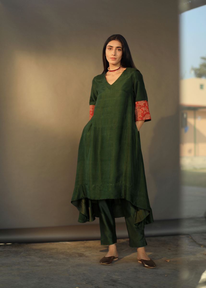 Buy madhuram Womens Cotton Straight Kurta and 34th Bell Sleeves Fully  Stitched Embroidery with Round Neck and Pencil Palazoo Cigarette Pant  M2245Sky BlueSmall at Amazonin