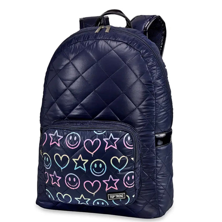 Black Puffer Mini Backpack w/ Grey Black Split Star Straps – pompomz