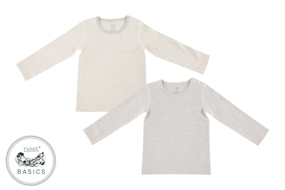 Basics Organic Cotton Ribbed Long Sleeve T-Shirt (2 - Light Grey – Nest