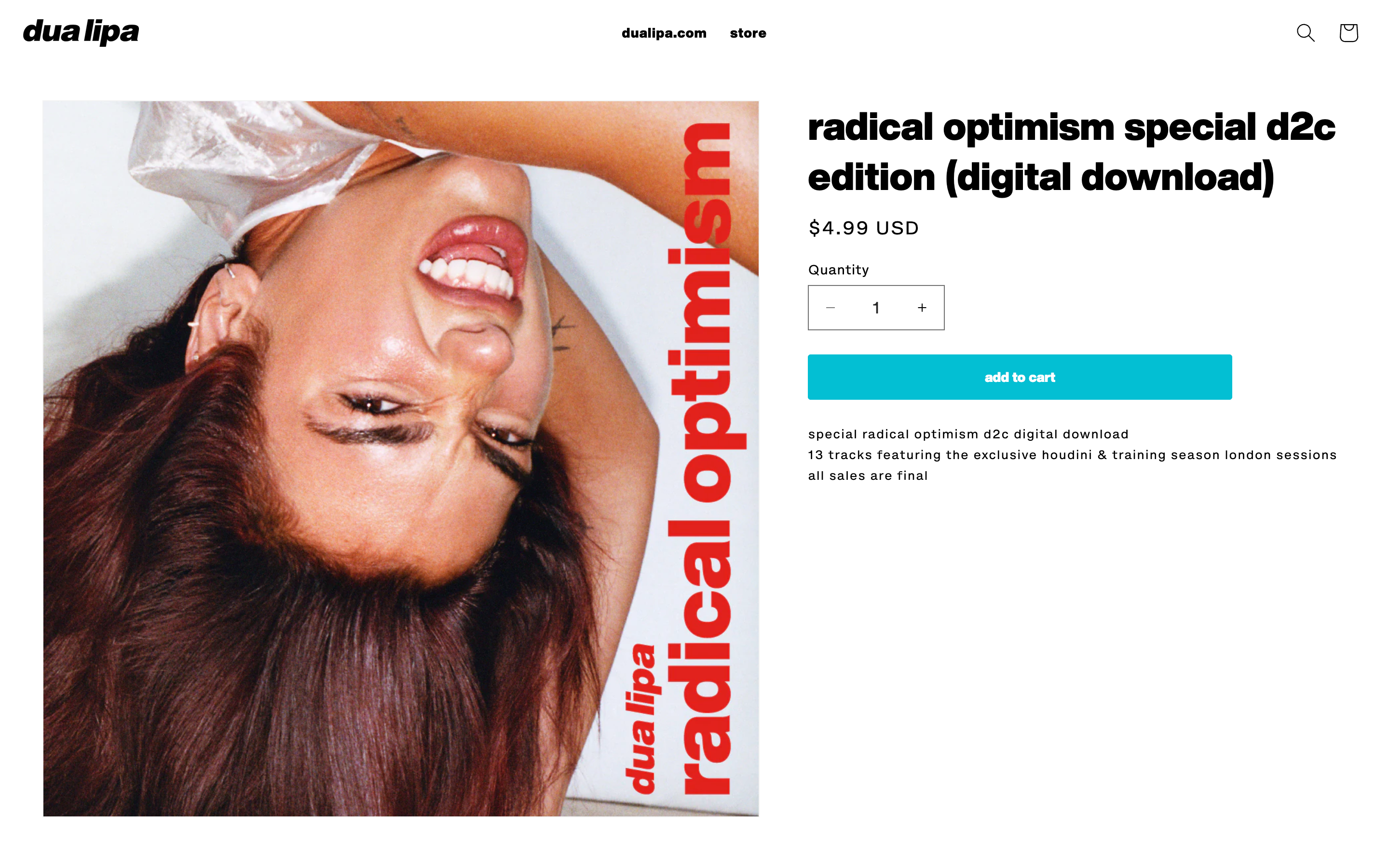 Dua Lipa radical optimism d2f web store exclusive