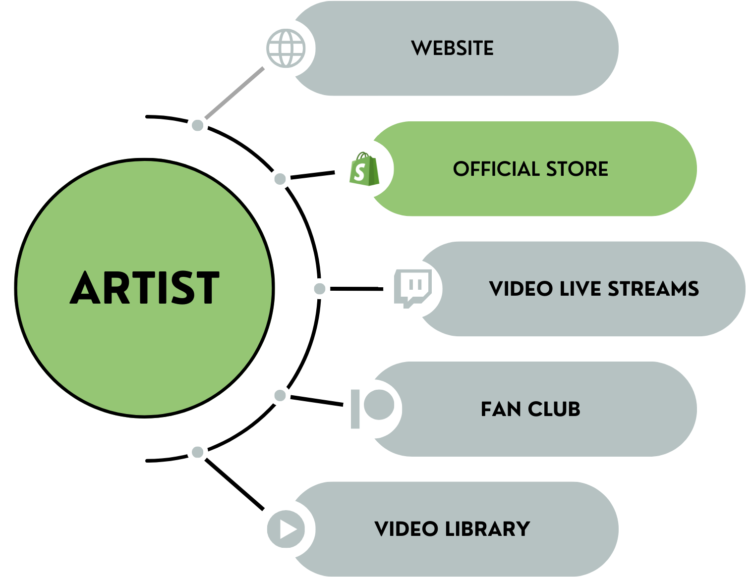 Artist's online presence is fragmented across third-party platforms