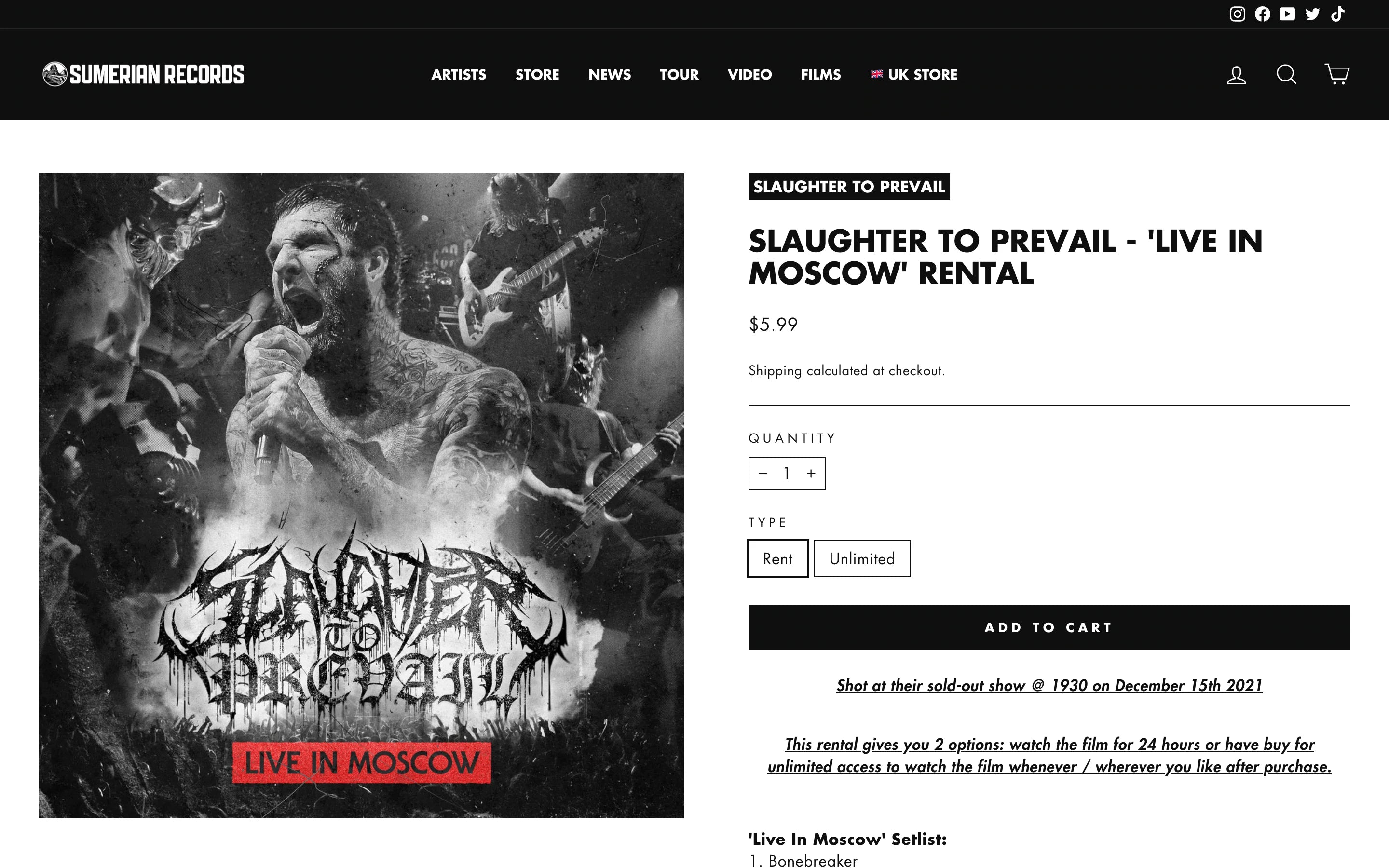 Slaughter to Prevail live in Moscow concert rental on shopify
