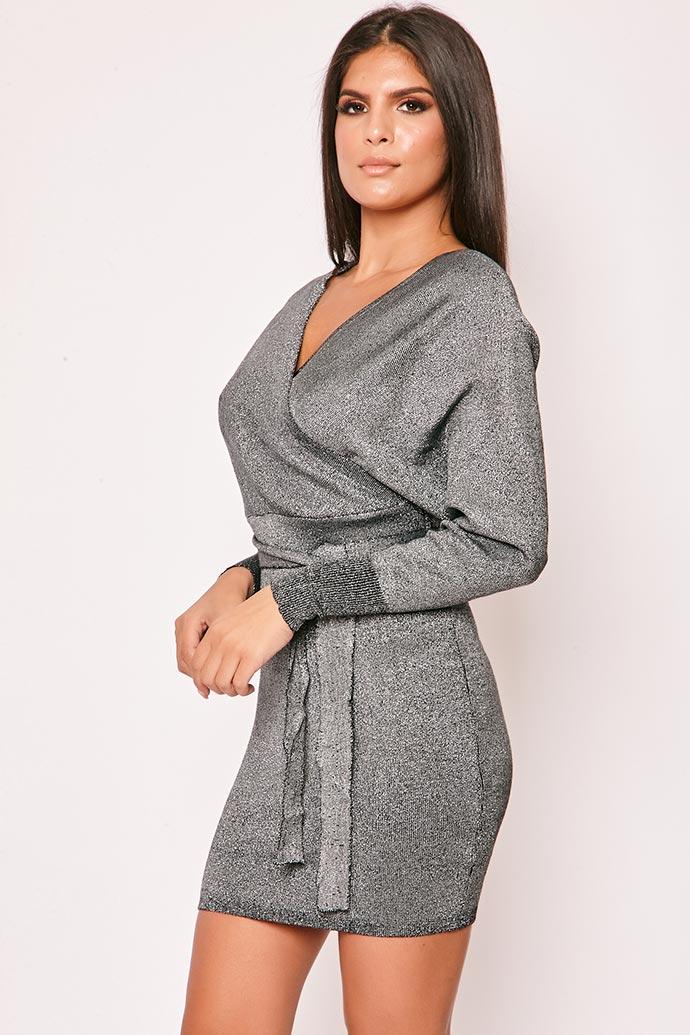 Emme - Black Shimmer Knitted Long Sleeve Jumper Dress | Day Dresses ...