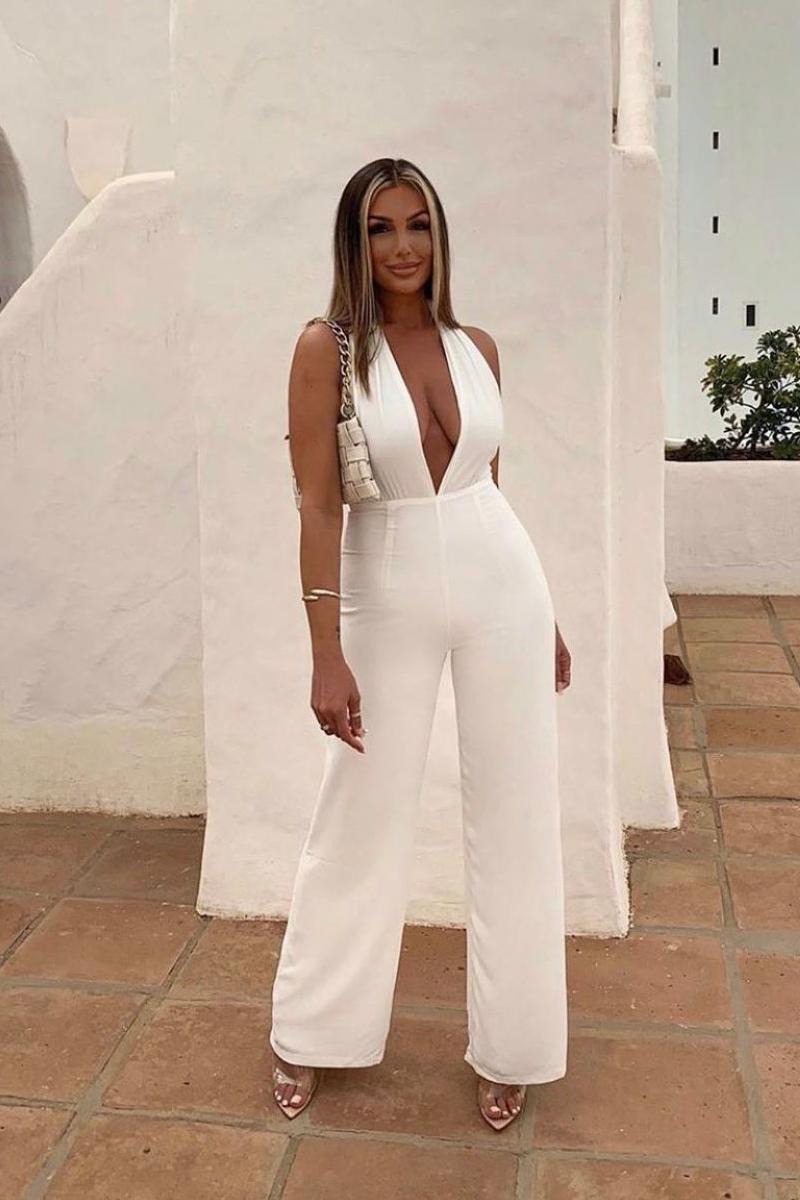 Missguided Cut Out Plunge Jumpsuit White, $59 Missguided Lookastic