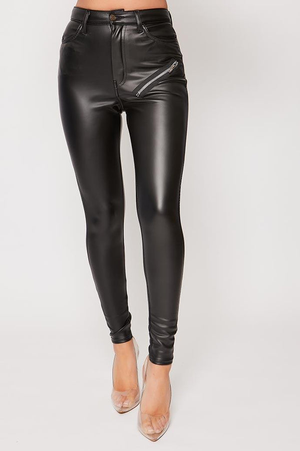 Koni - Nude Pu Ribbed Design High Waisted Leggings