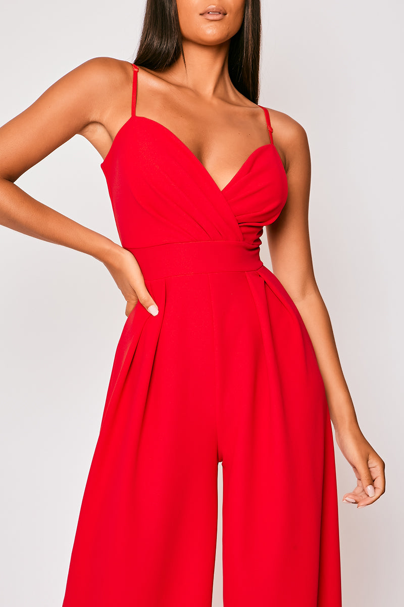 Apricot - Red Tailored Sweetheart Jumpsuit